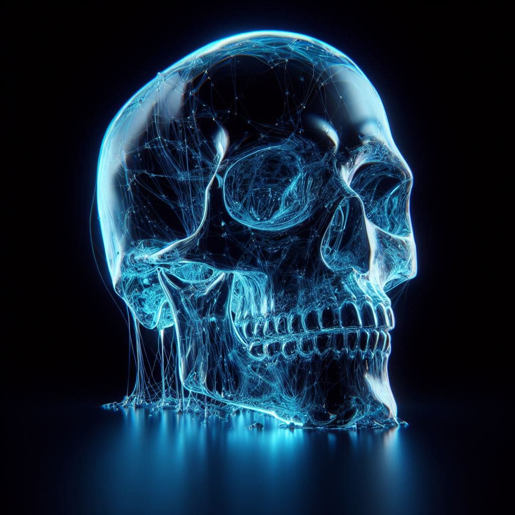 Blue glass skull - DALL·E