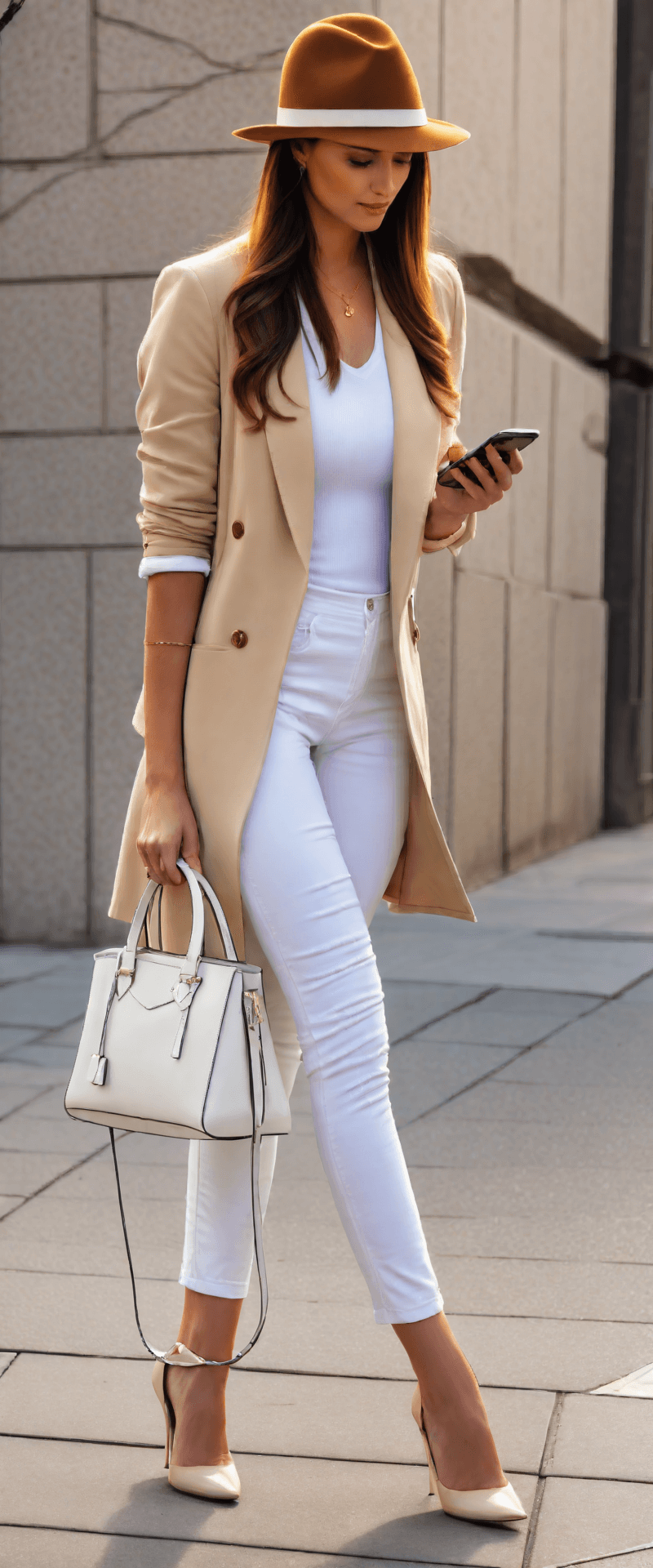 Stable Diffusion prompt: The image features a woman wearing a white shirt a... - Stable Diffusion