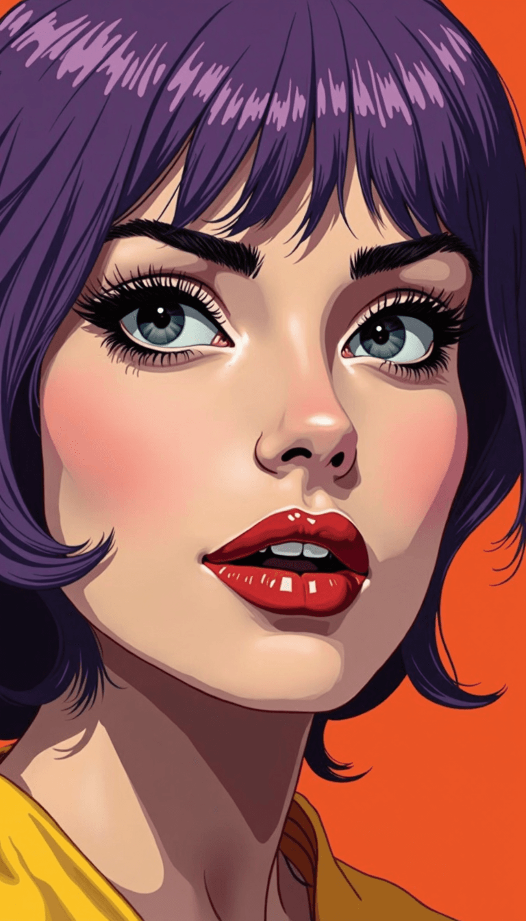 FLUX prompt: A close-up portrait of a woman with vibrant purple... - FLUX