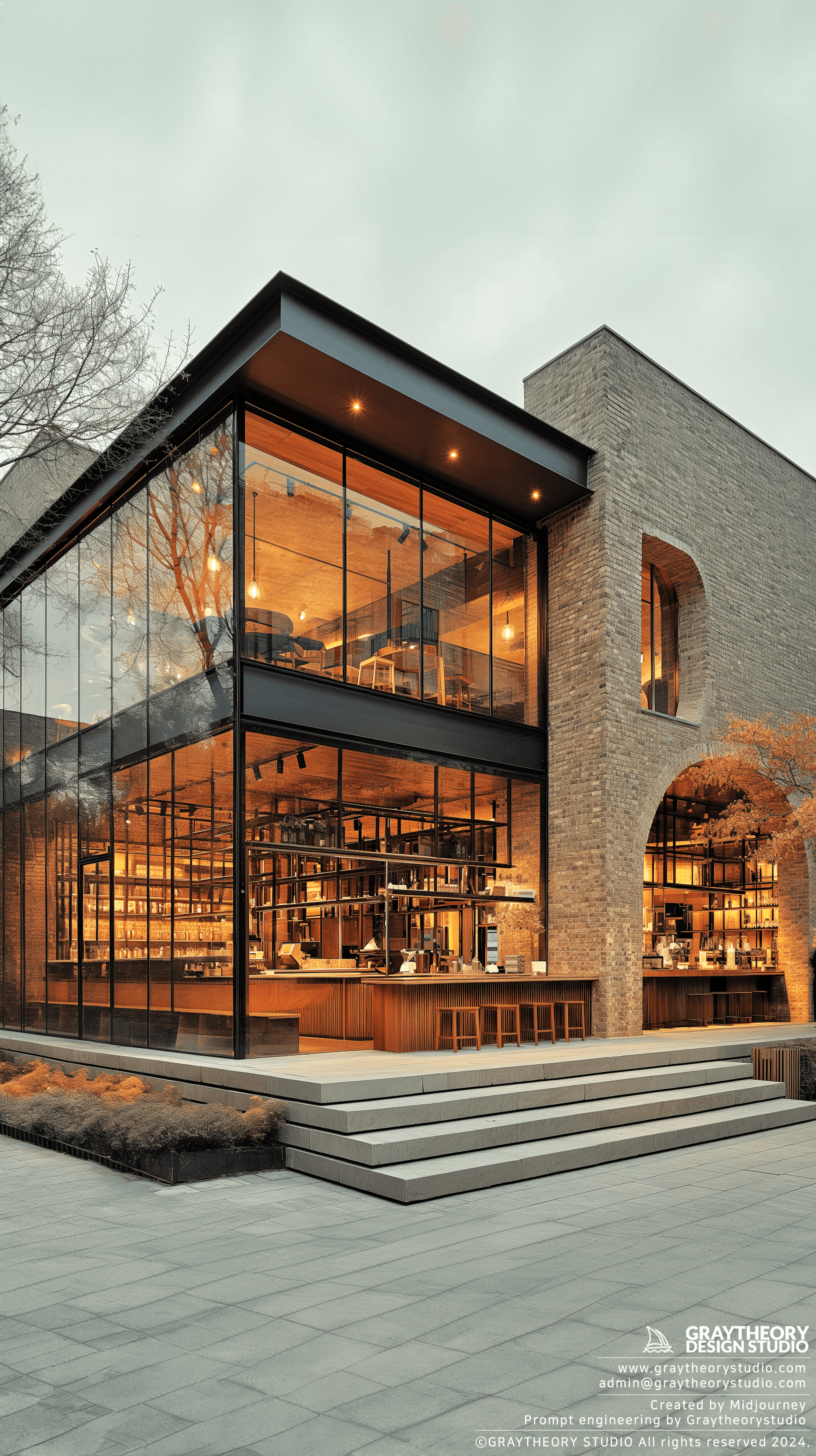 Midjourney prompt: Design a modern and minimalist cafe facade, focusi... - Midjourney