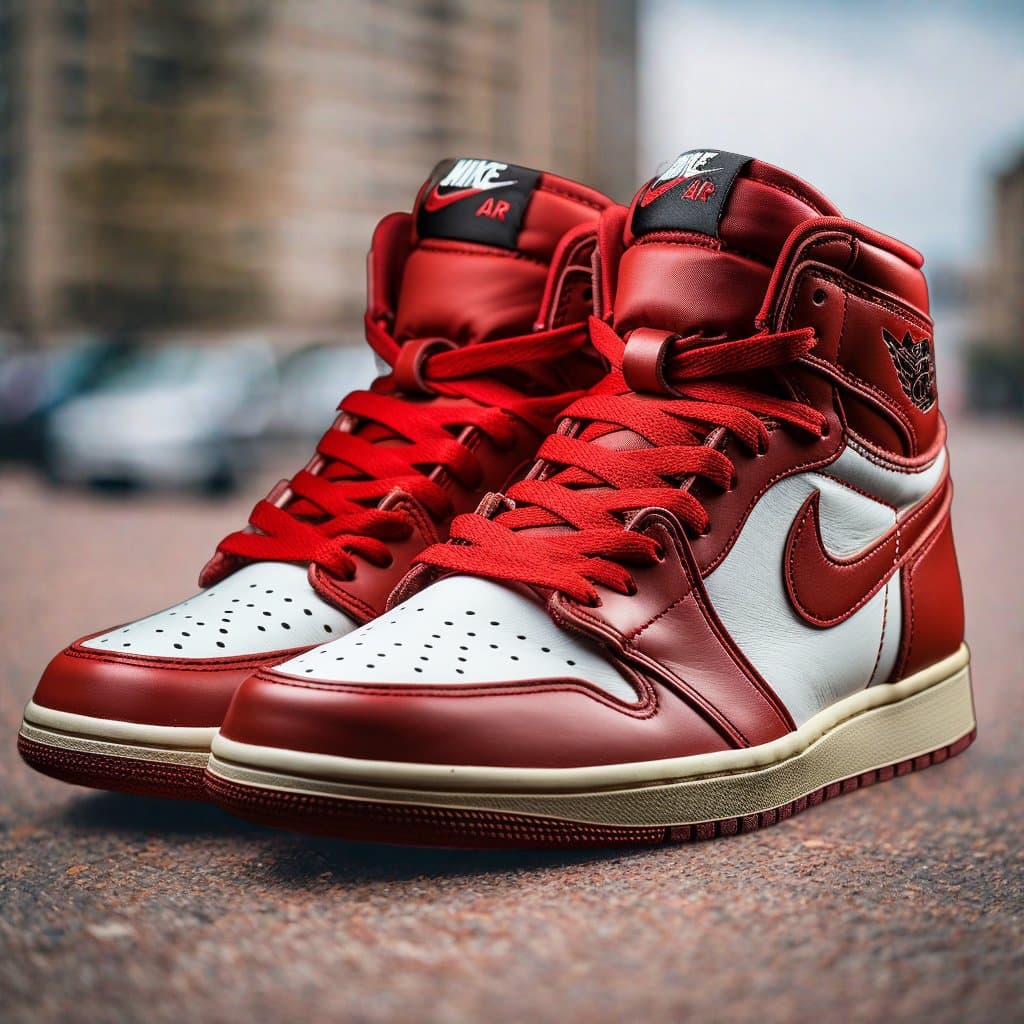 Midjourney prompt: a pair of nike Air Jordan snipes | white and red |... - Midjourney