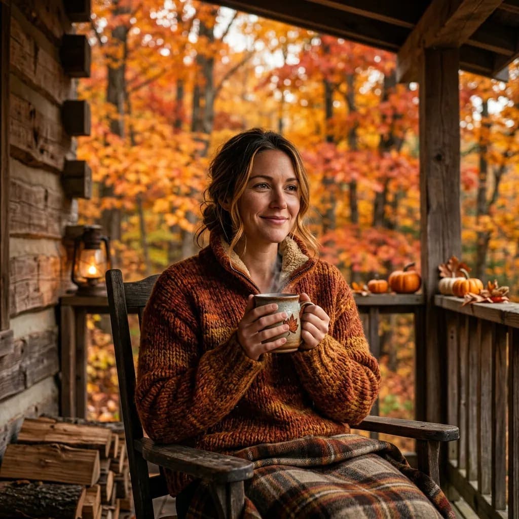 Cozy Autumn Cabin Portrait AI