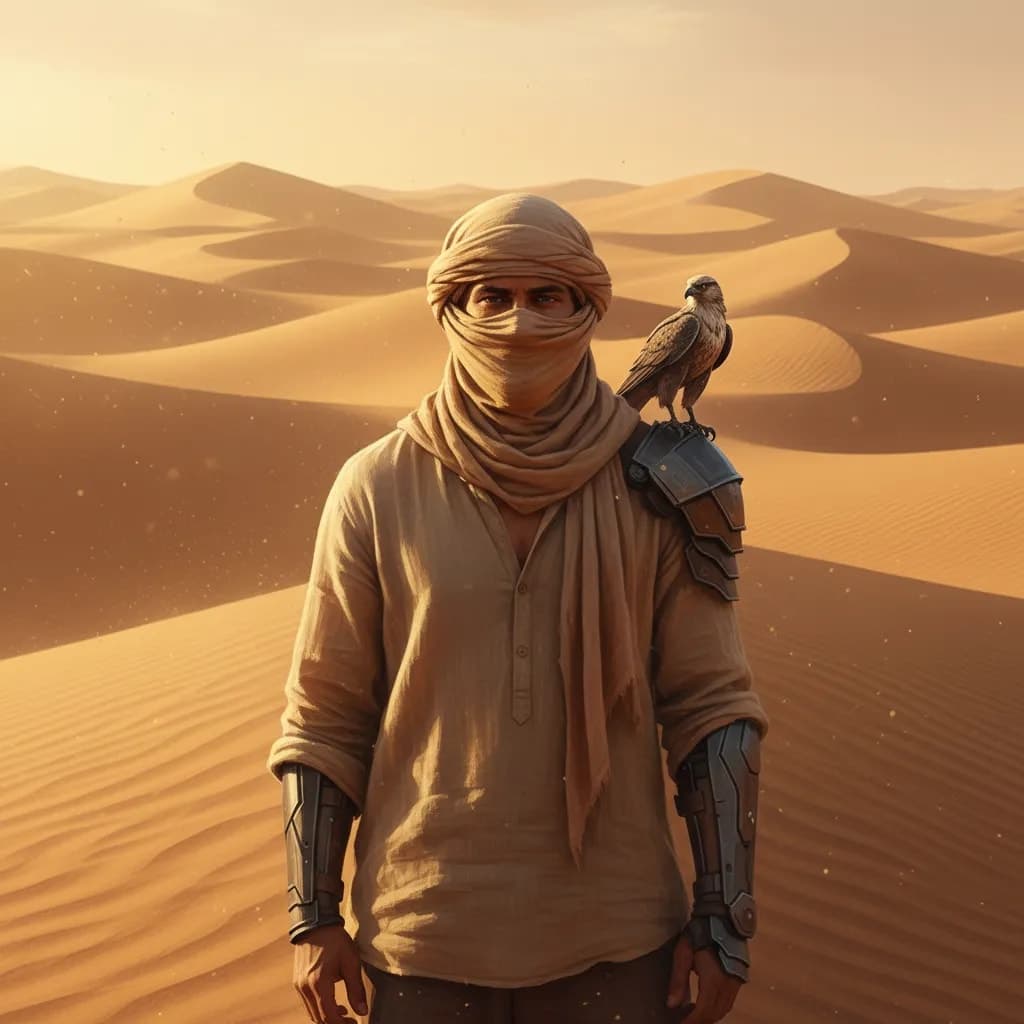 صورة غروب الشمس الناعمة في الصحراء البدوية AI