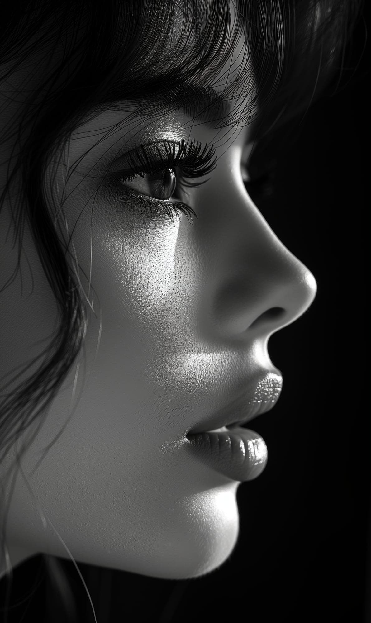 Midjourney prompt: a black and white photo of a woman with shadow., i... - Midjourney