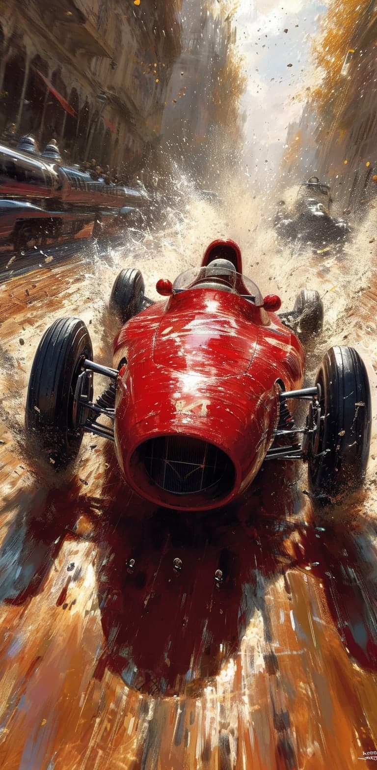 Midjourney prompt: red race car, in the style of sam spratt, historic...