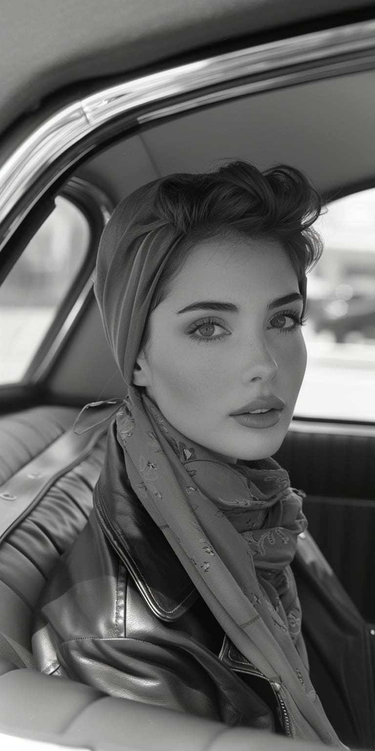Midjourney prompt: Black and white street photography of an attractiv...