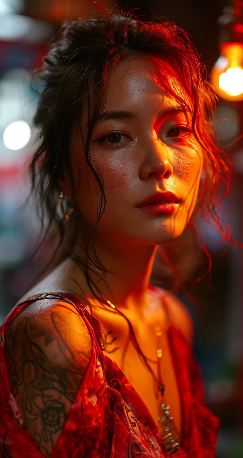 Midjourney prompt: Chinese model poses for a selfie, in the style of ... - Midjourney