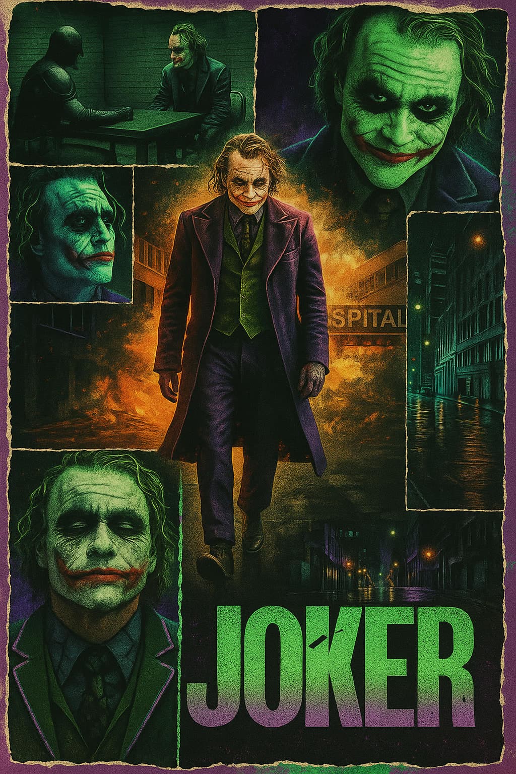 ChatGPT Image prompt: A retro vintage collage design of Heath Ledger as ...