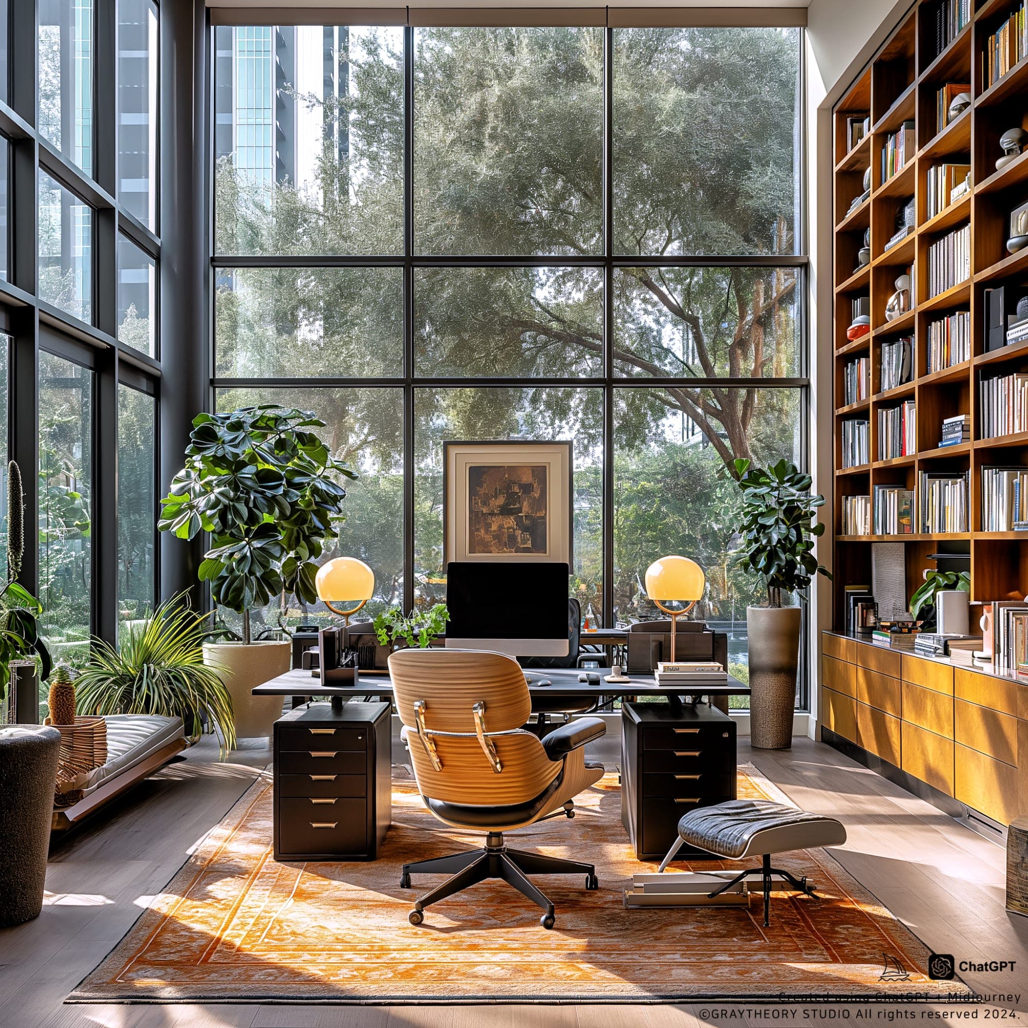 Midjourney prompt: Spacious office with frontal view, Herman Miller A... - Midjourney