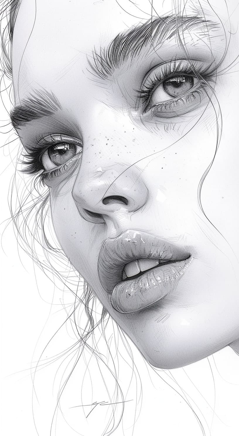 Midjourney prompt: sketch of a woman's face, expressive line-work, in... - Midjourney