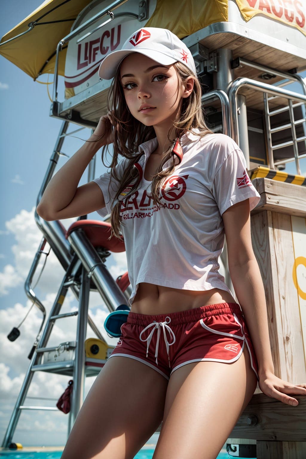 UnstableInkDream prompt: 1girl, a girl as a lifeguard, sitting in the sun o... - UnstableInkDream