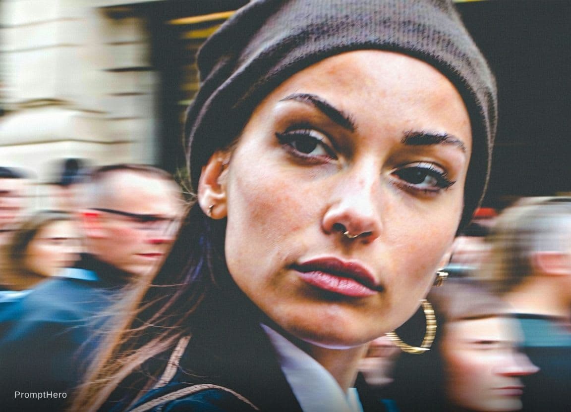 Stable Diffusion prompt: Paparazzi-style extreme close-up photo of a woman ...