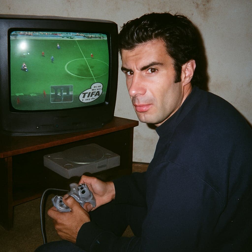 ChatGPT Image prompt: Grungy analog photo of Luis Figo circa 2000 playin... - ChatGPT Image