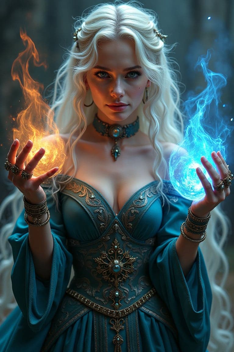 FLUX prompt: A stunning slim female wizard stands poised in a m... - FLUX