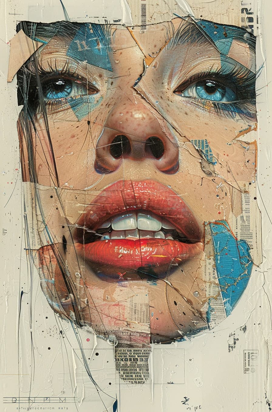 Midjourney prompt: print collage of a woman's face, in the style of j... - Midjourney