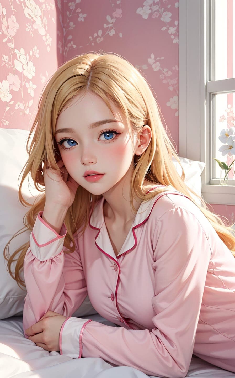Cute girl in bed - Stable Diffusion