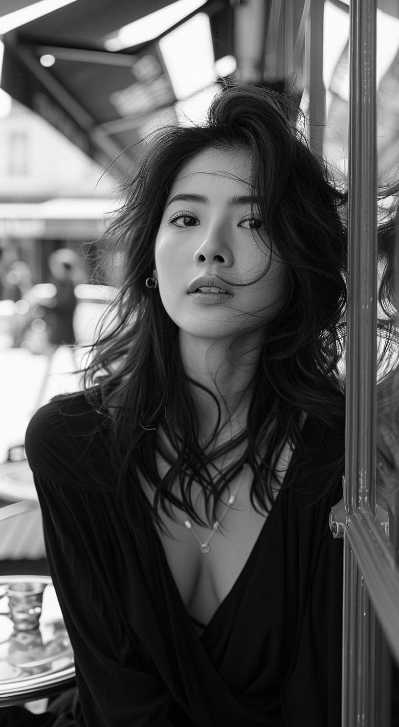 Midjourney prompt: ultra-realistic black and white photo of a beautif... - Midjourney