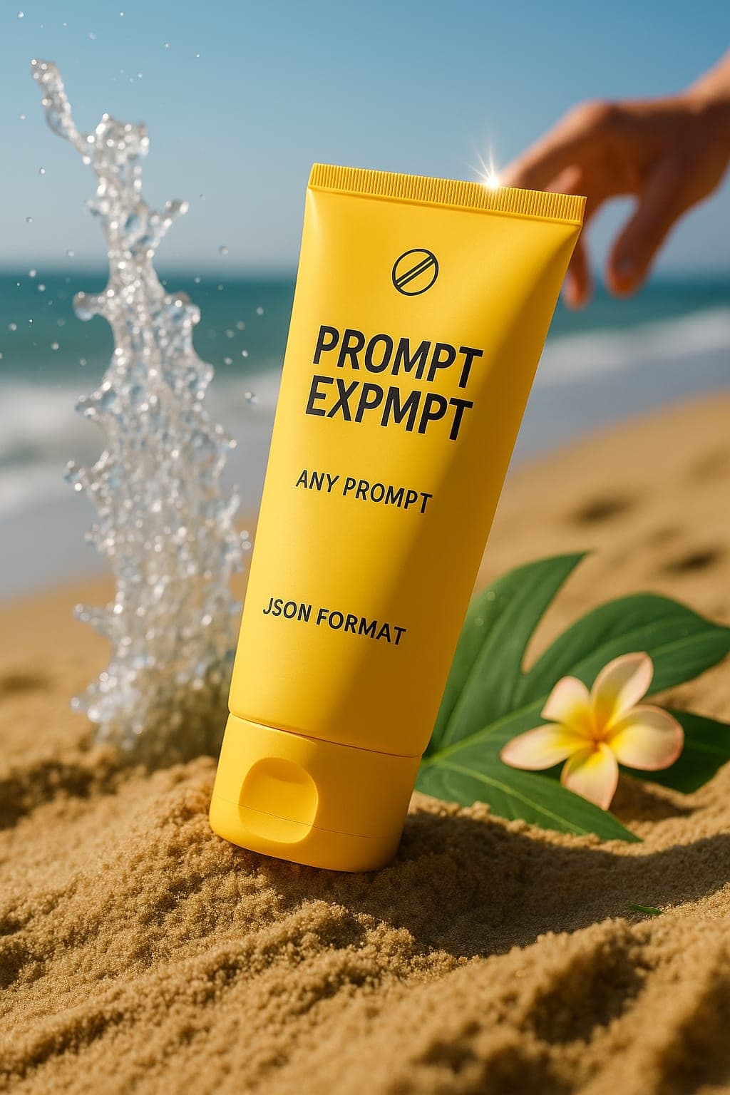 ChatGPT Image prompt: { "scene": "Product Photography - Sunscreen on ... - ChatGPT Image