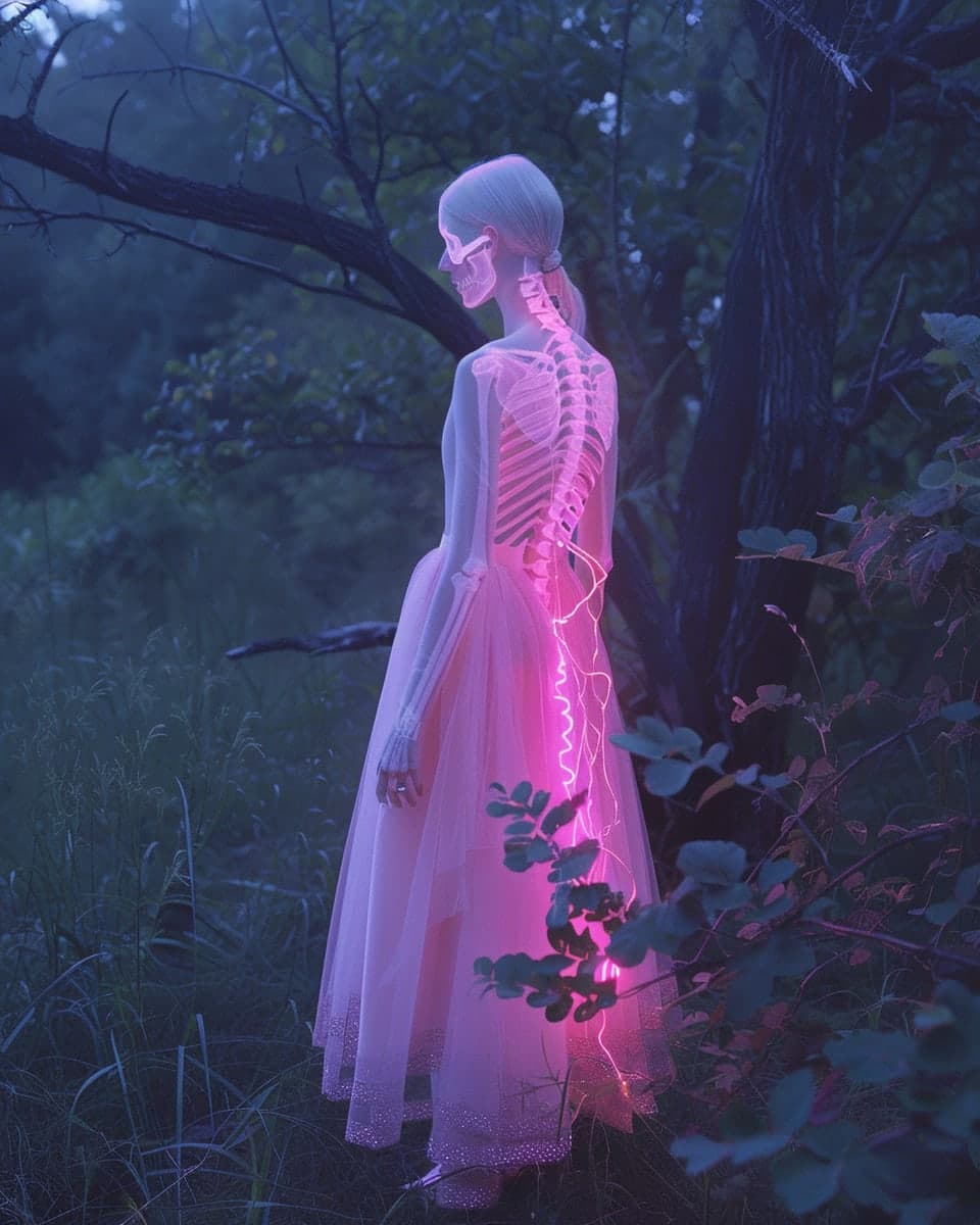 Midjourney prompt: full body shot of an albino woman with transparent... - Midjourney