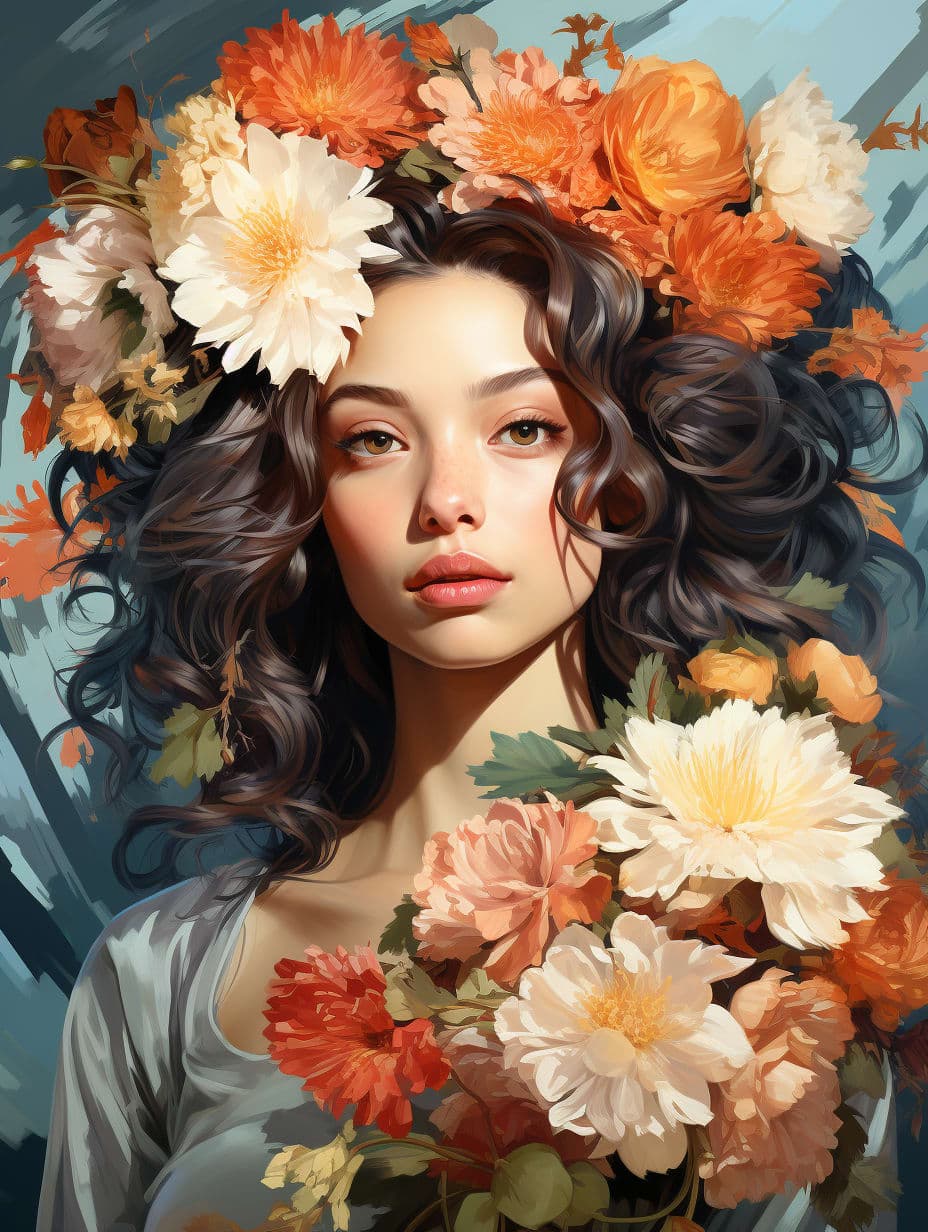 Midjourney prompt: commercial illustration of a woman dressed in flow...
