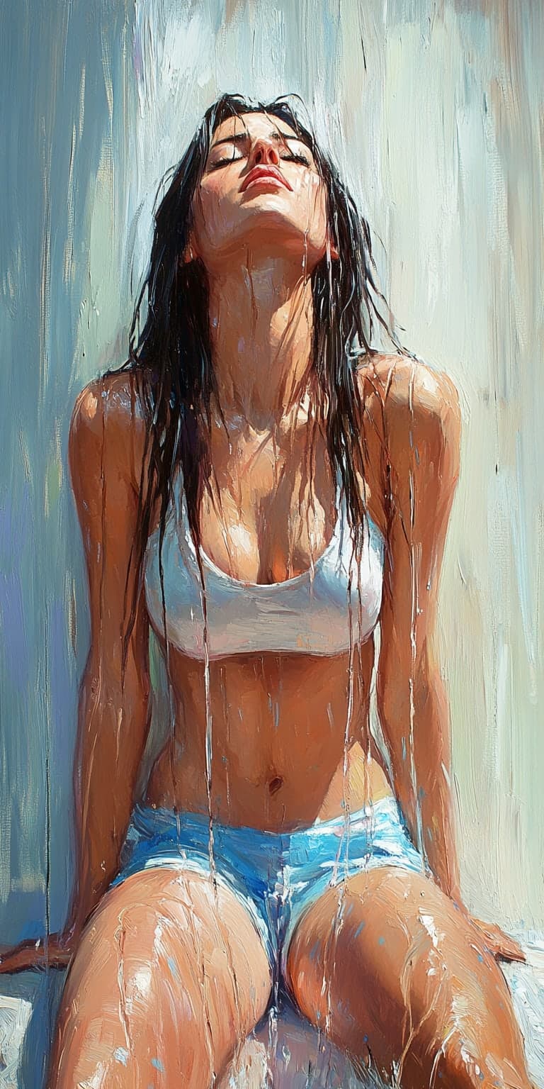 Midjourney prompt: a masterpiece oil painting of a beautiful woman si... - Midjourney