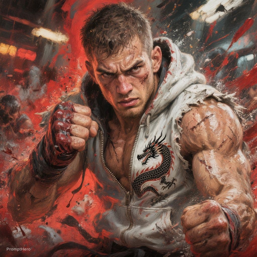 Hero prompt: painting style, illustration of a muscular young m...
