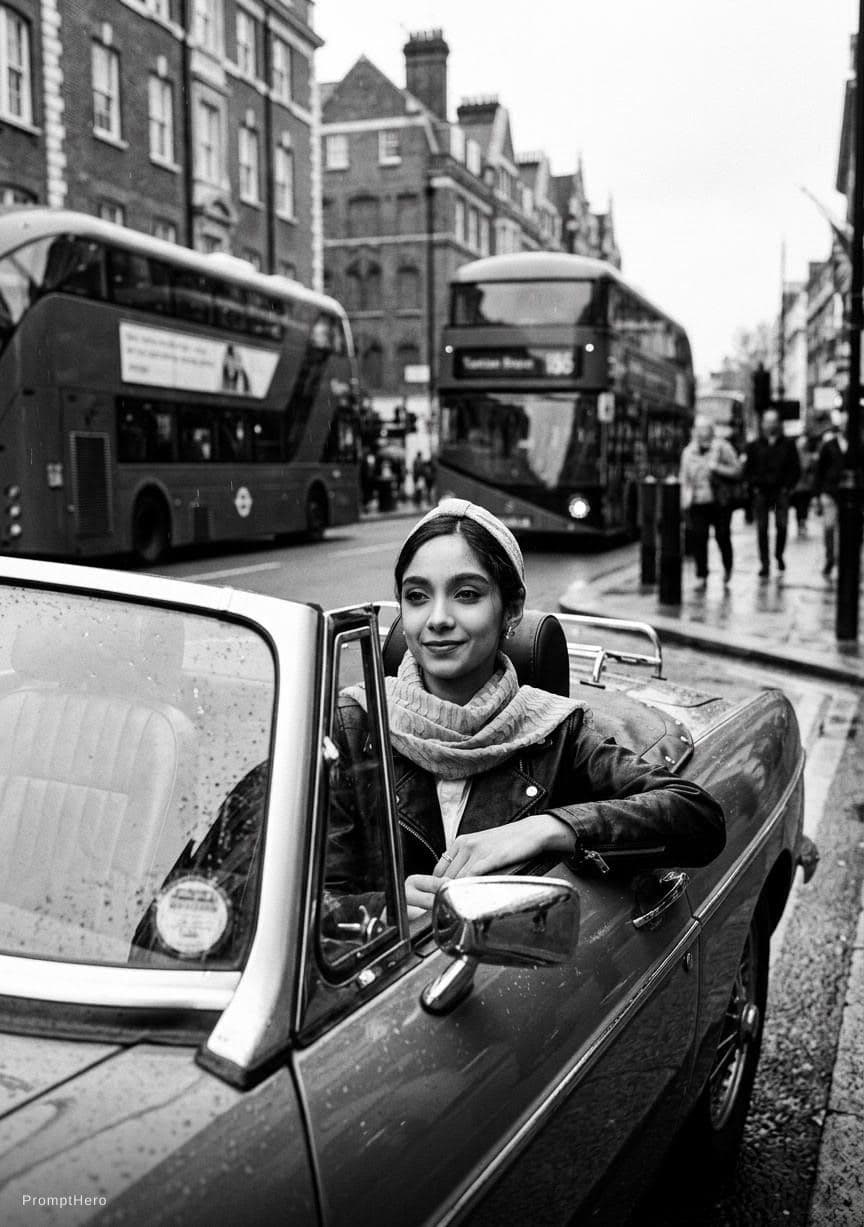 Hero prompt: Black and white street photography of an attractiv...