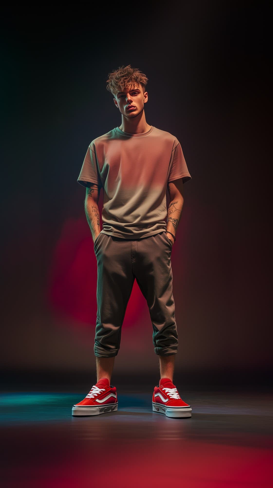 Midjourney prompt: fashion photograph, front shot, full body, male mo...