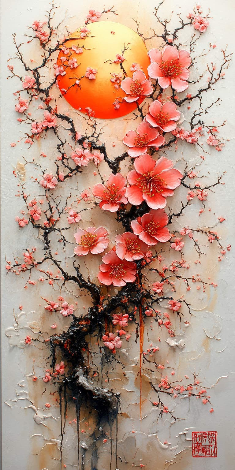 Midjourney prompt: Cherry blossoms and the moon in the style of Ukiyo... - Midjourney