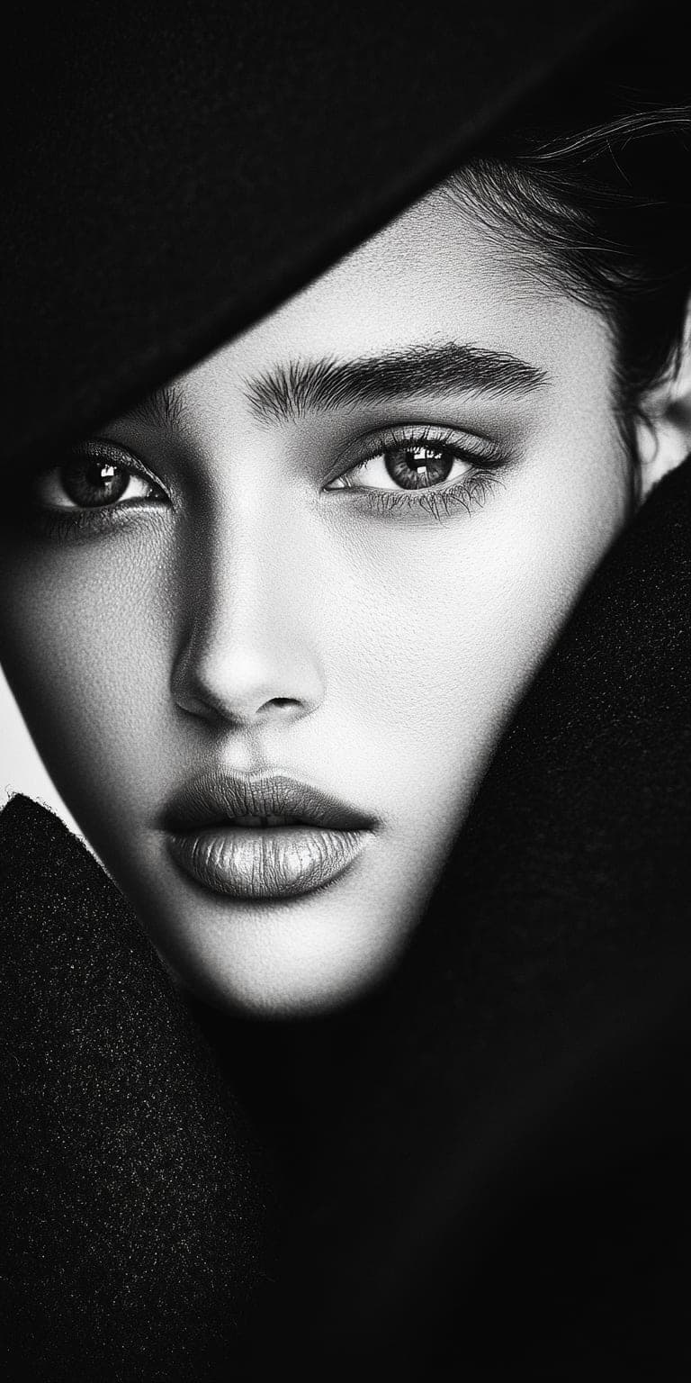Midjourney prompt: fashion photography, cover photo, black and white,... - Midjourney