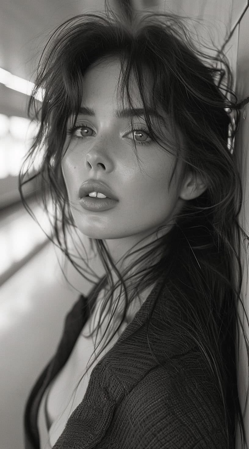 Midjourney prompt: a woman with long hair in a subway station, in the... - Midjourney