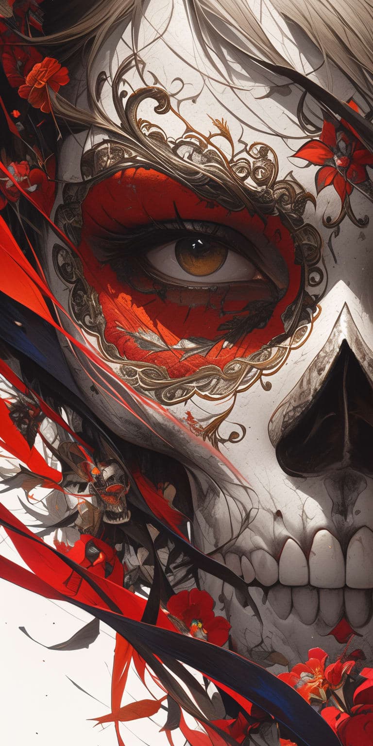 Midjourney prompt: the skull, day of the dead art by linyu hong, in t...