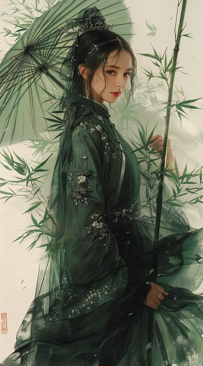Midjourney prompt: painting of a woman dressed in traditional Chinese... - Midjourney