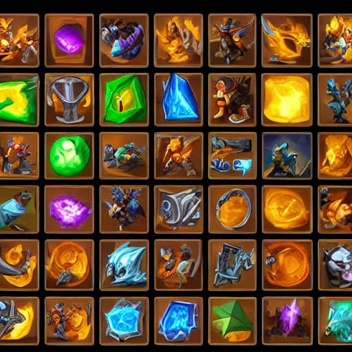 Stable Diffusion prompt: video games icons, 2d icons, rpg skills icons, wor...