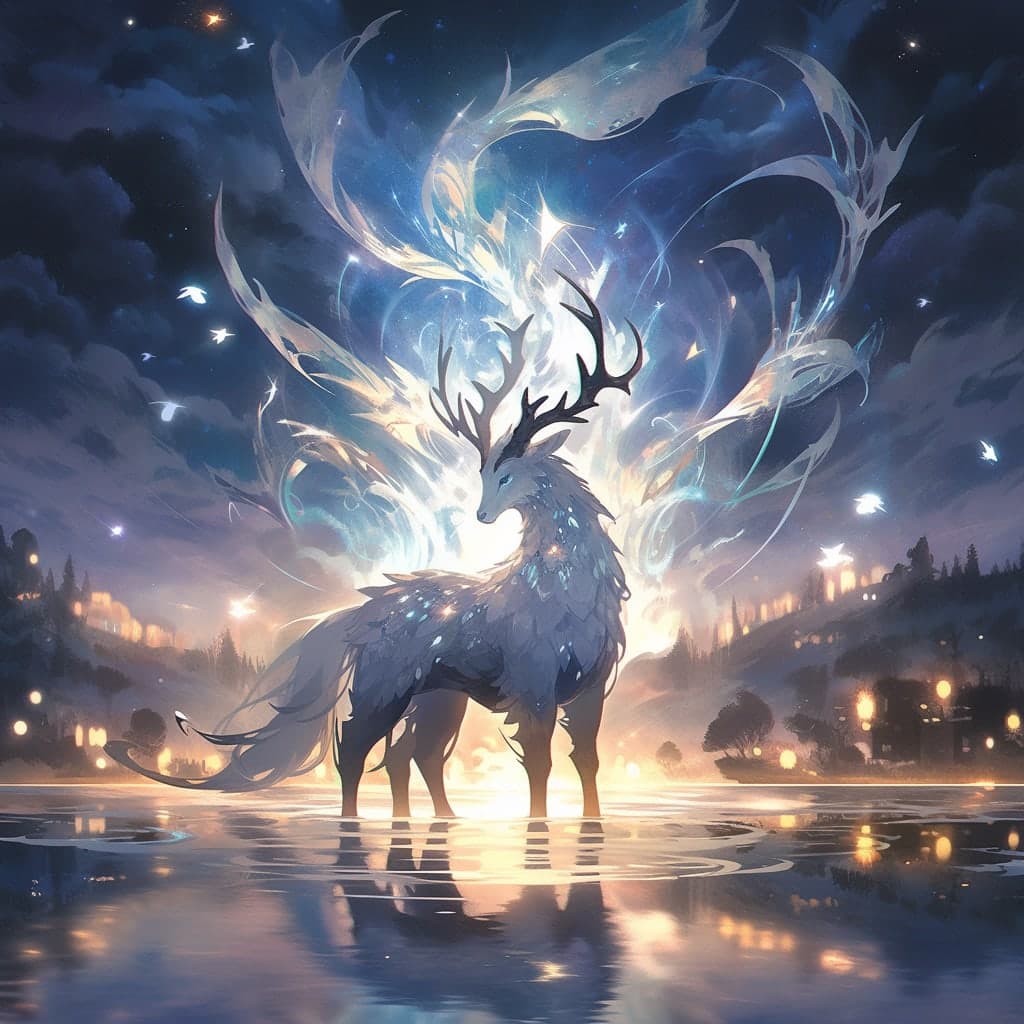 Midjourney prompt: Mythical creatures, glowing in chromatic hues, bat... - Midjourney