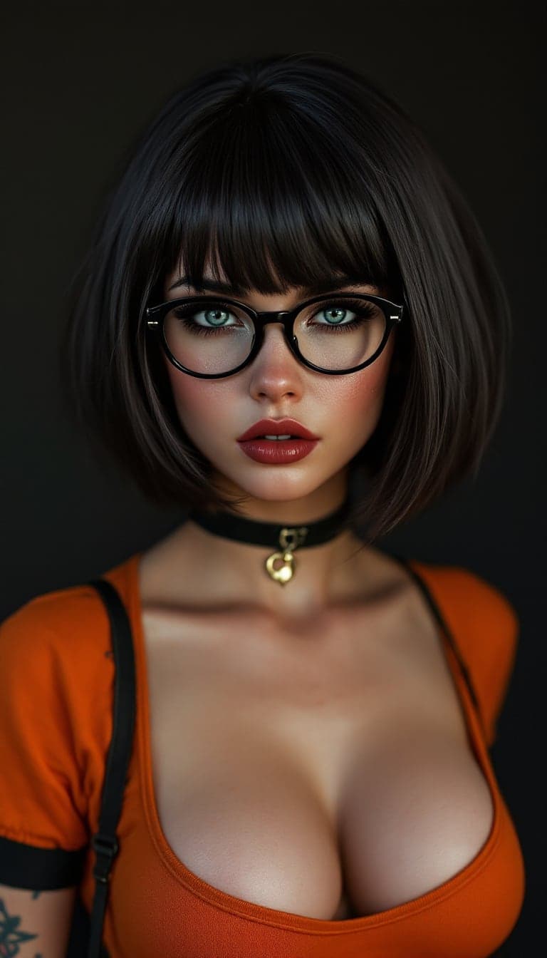FLUX prompt: Photo of a ultra realistic of velma from scooby-do...