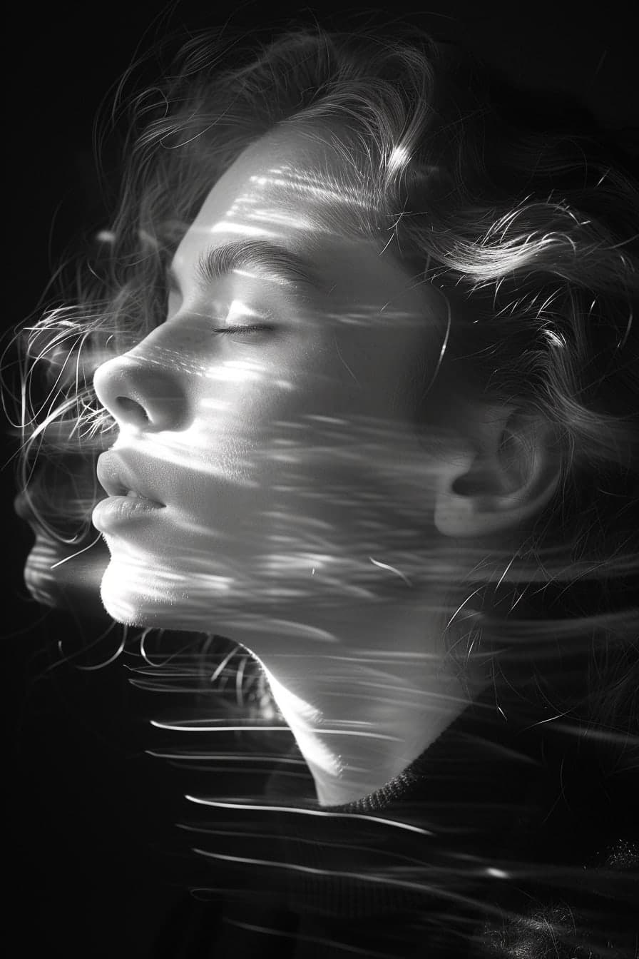 Midjourney prompt: blurry image of a girl, in the style of minimalist...