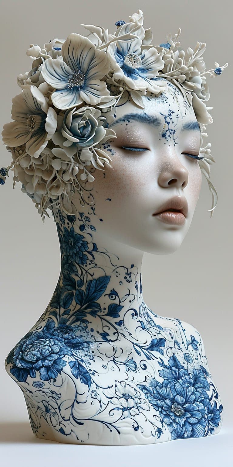Midjourney prompt: a woman made out of porcelain, in the style of bal... - Midjourney