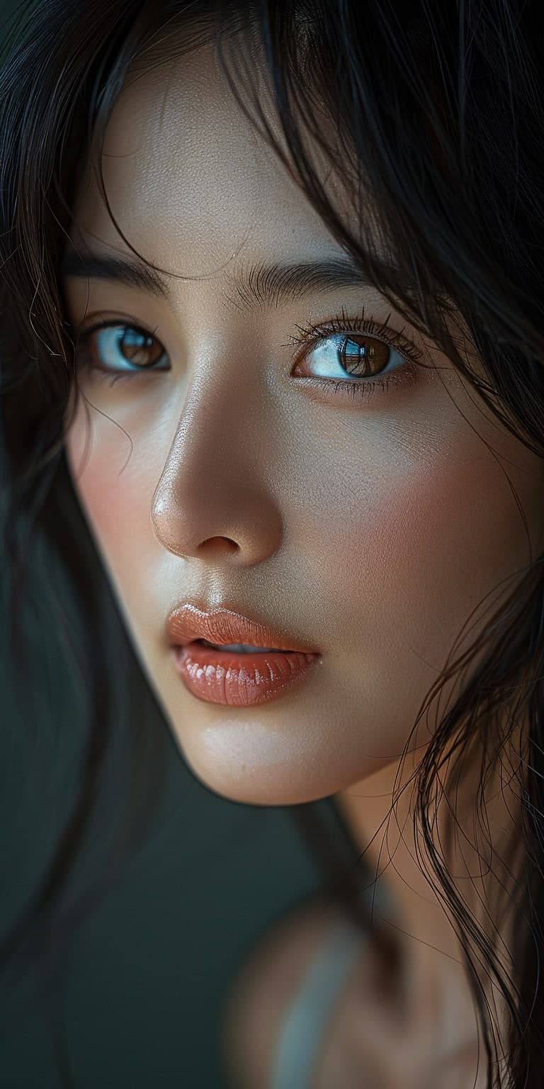 Midjourney prompt: high definition photo, stunning Asian model, close...