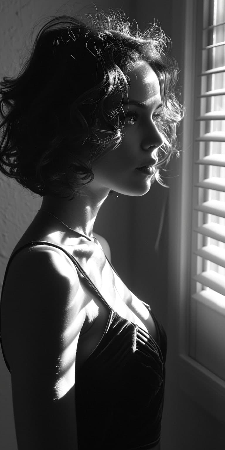 Midjourney prompt: film noir photo, beautiful woman, in the style of ... - Midjourney