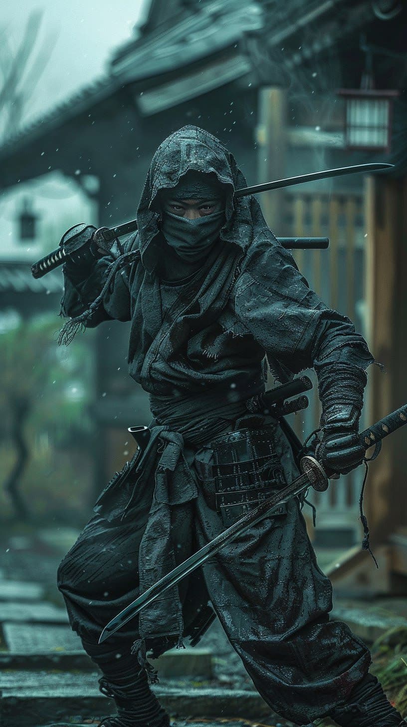 Midjourney prompt: the Ninja, Performing some kind of action, horror ... - Midjourney