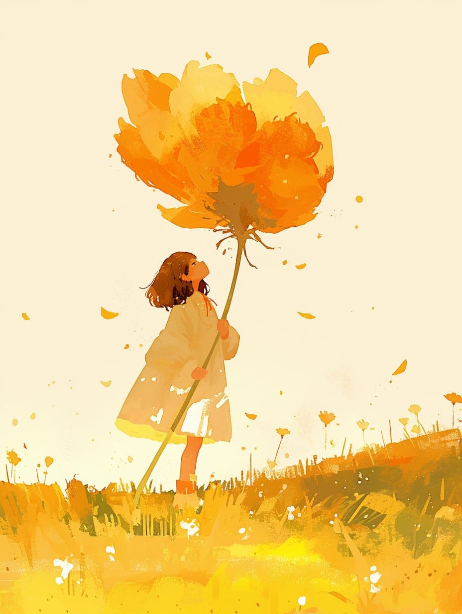 Midjourney prompt: A girl holding a huge flower, micro art, girl stan... - Midjourney