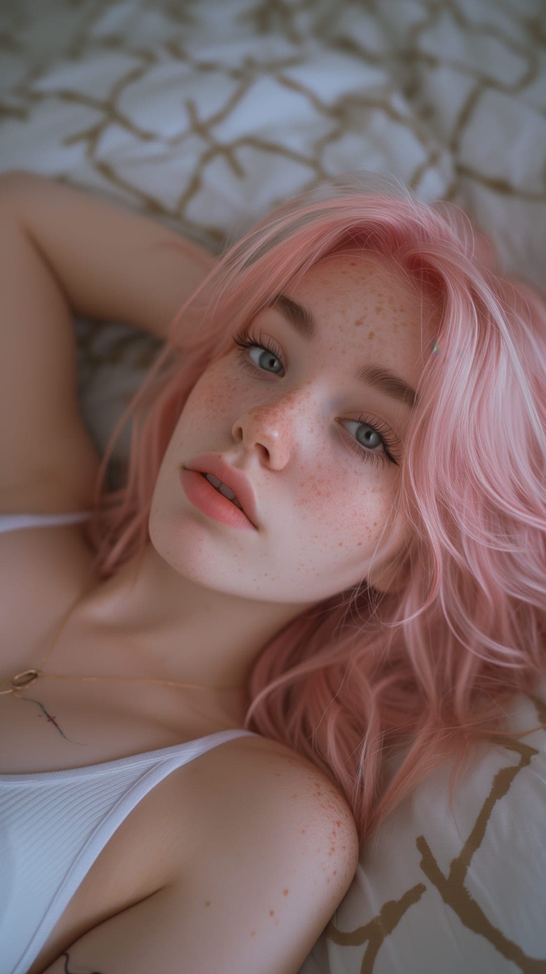 Midjourney prompt: A highly detailed, realistic selfie taken by a gir...