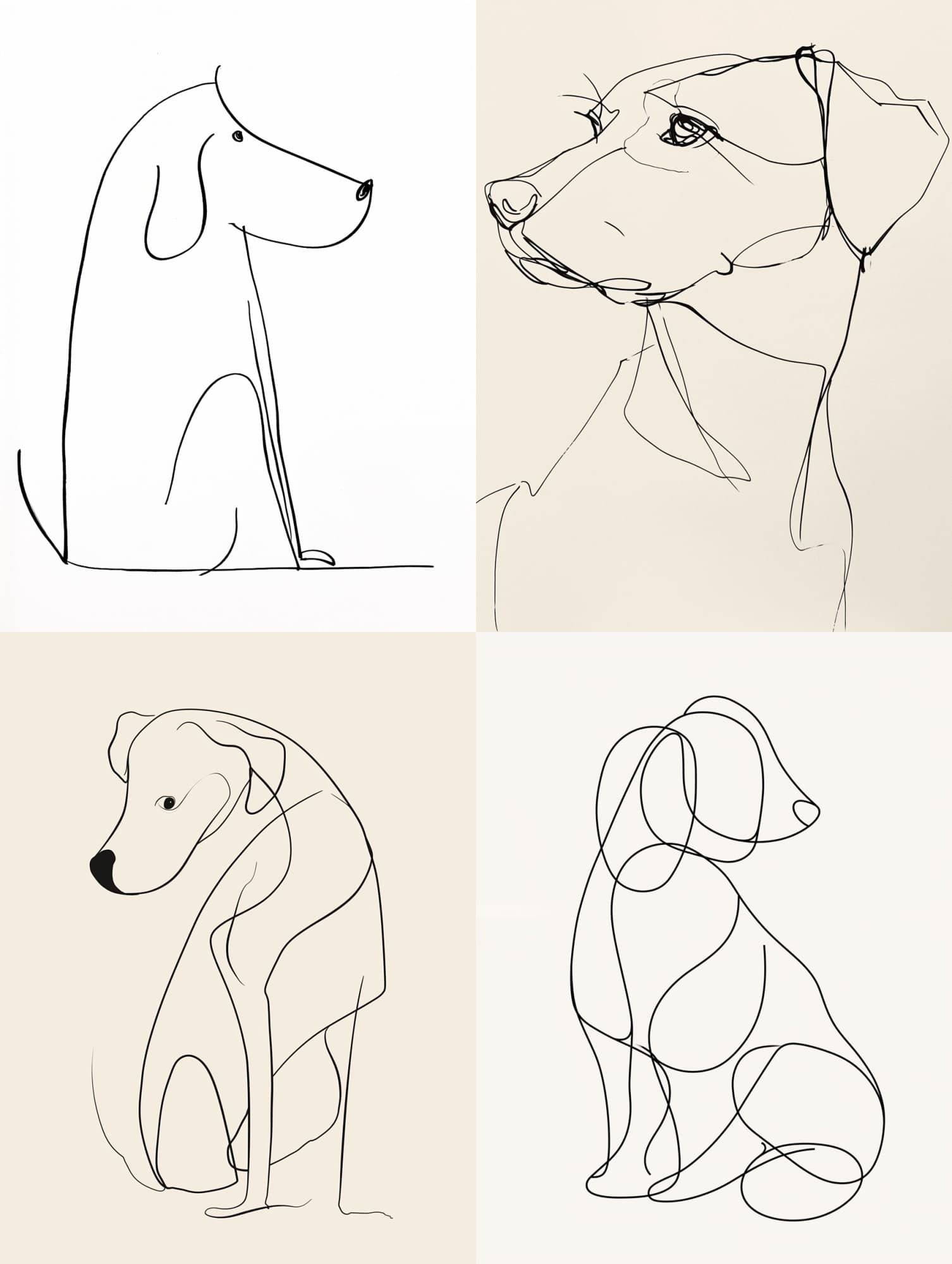 Midjourney prompt: A drawing of a dog in one-line drawing, figure out...