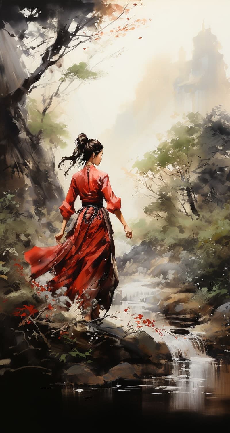 Midjourney prompt: two Japanese women karate fighting in a forest, in...