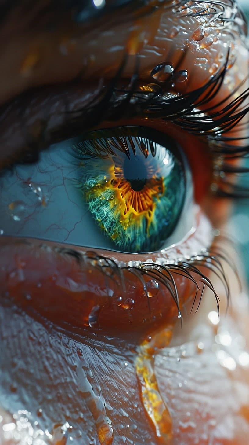 Midjourney prompt: an eye caught in a water drop, in the style of cry...