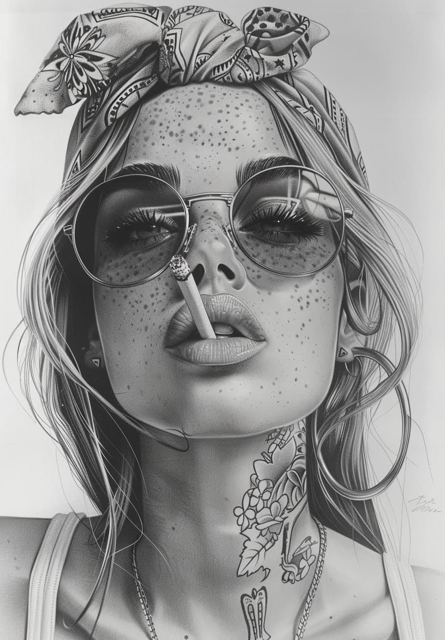 Midjourney prompt: detailed black and white drawing of an attractive ... - Midjourney